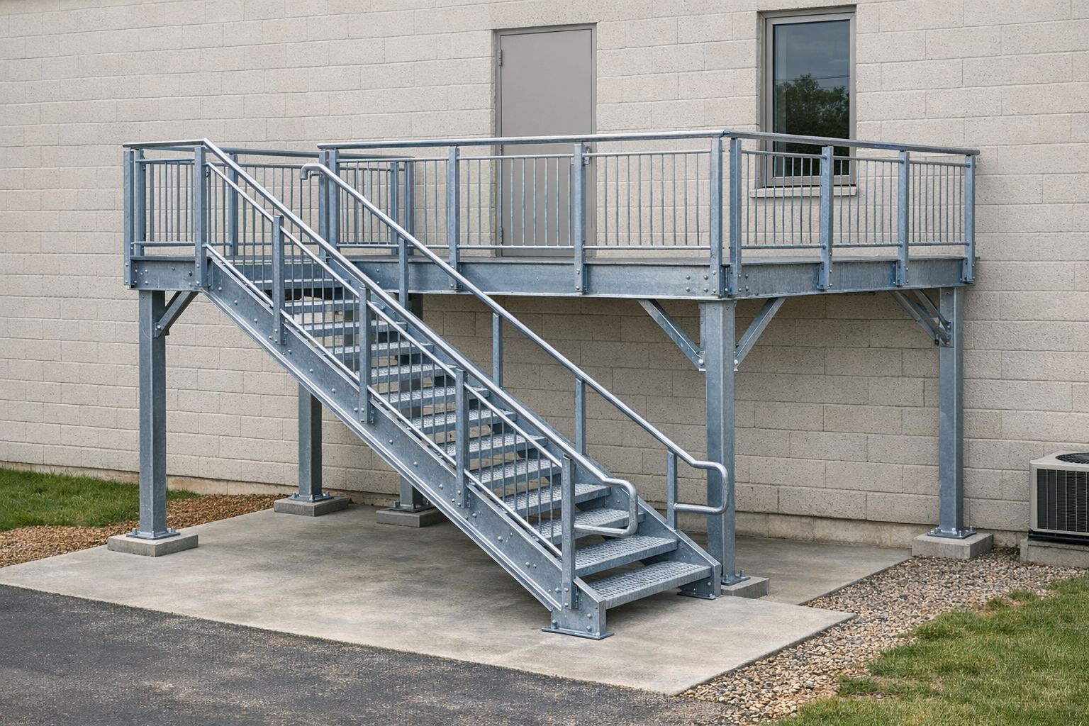 Exterior steel egress stair and platform system